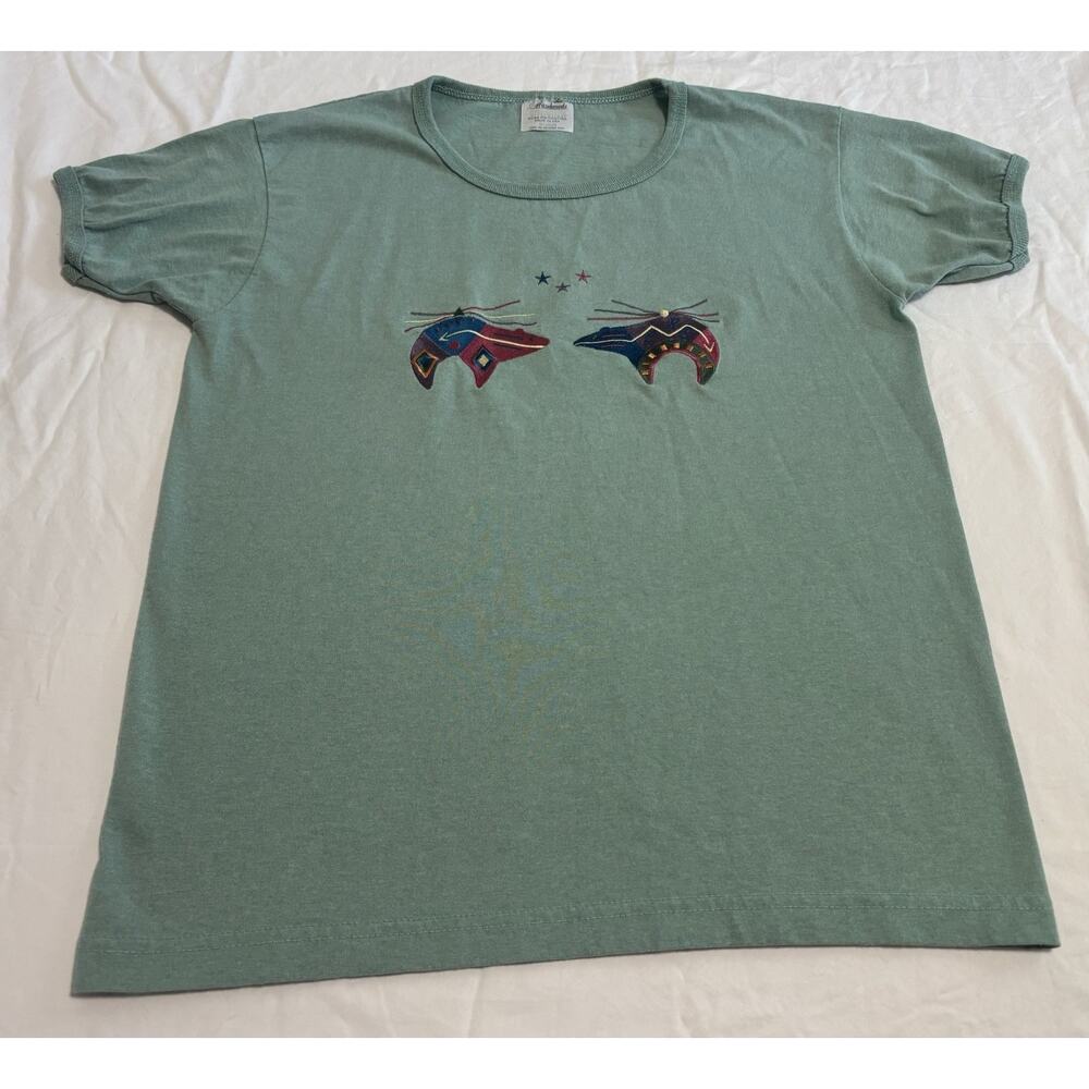 Vintage T-Shirt  Embroidered Sea Foam Green 90’s VTG Hazelwoods Women’s Size M